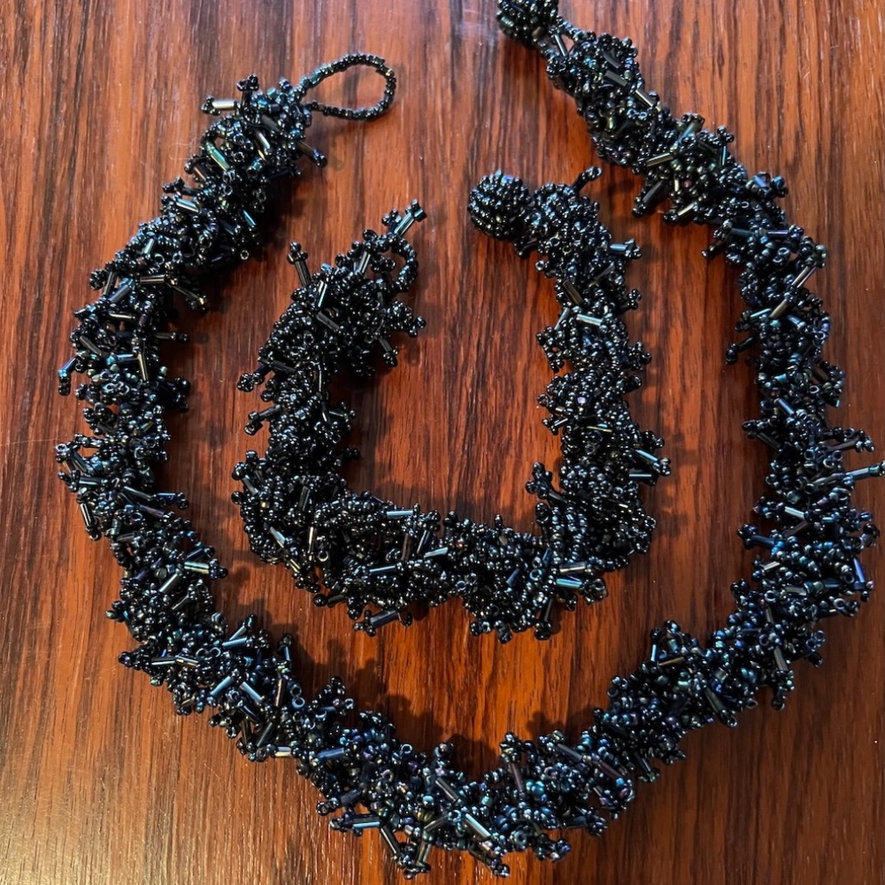 Vintage Midnight Blue Glass Bead Bracelet and Choker Set Hippie Boho OAK
